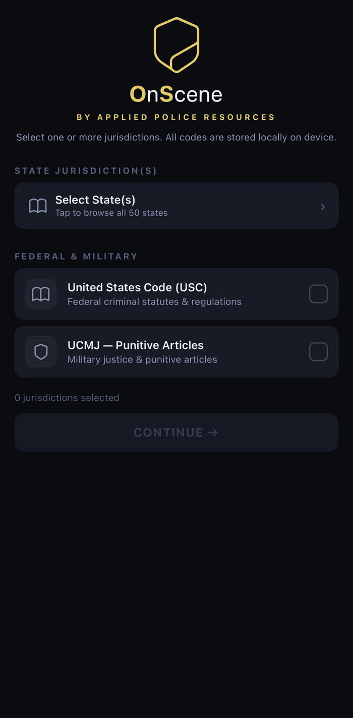 OnScene - select your state, U.S. Code and UCMJ jurisdictions